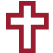 Red and black cross on black background.