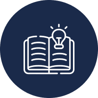 Open book with glowing light bulb icon.