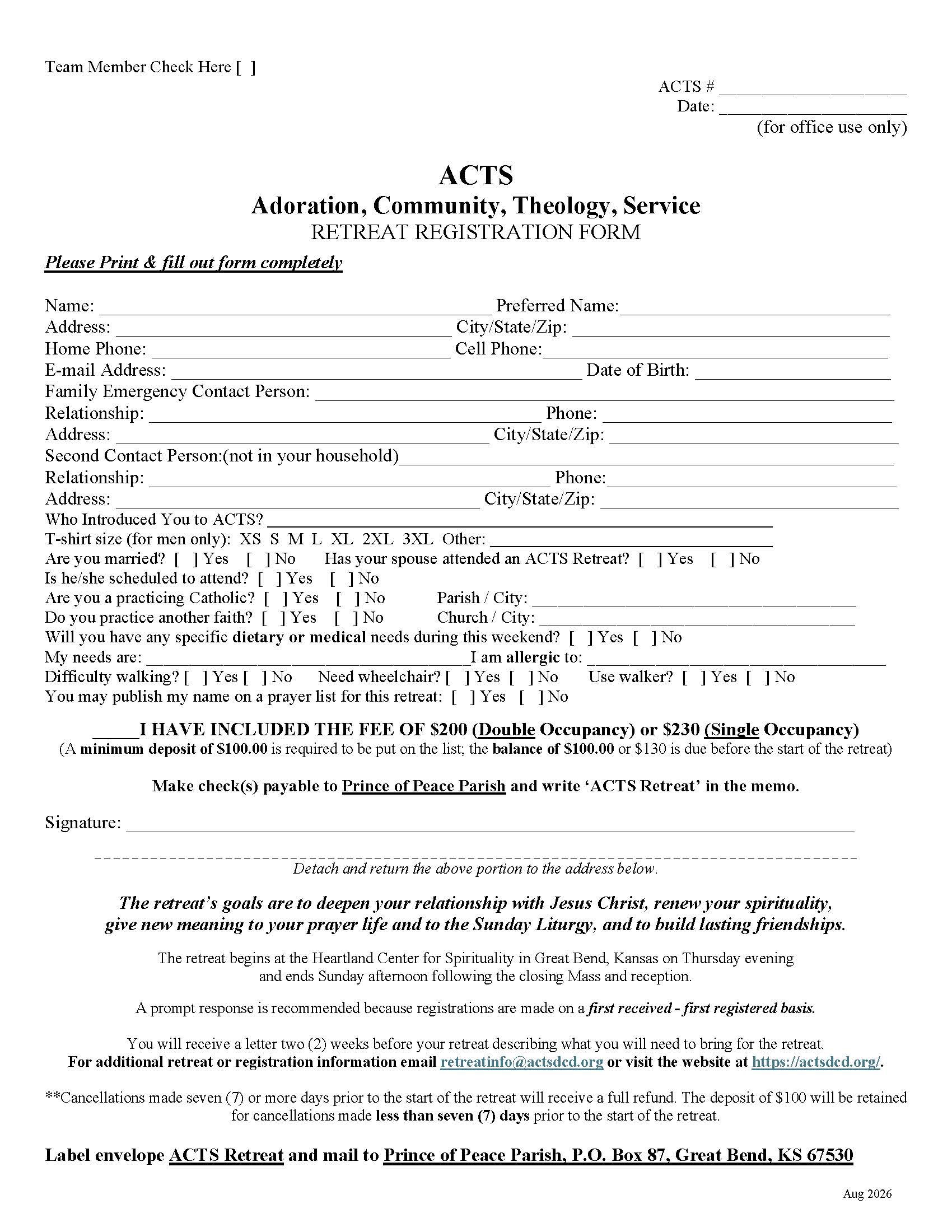 Printable Registration Form
